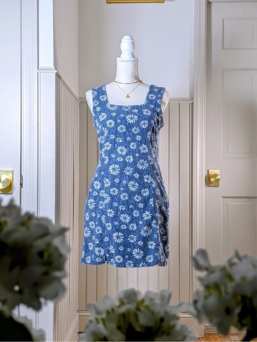 Blue Floral Square-Neck Sundress